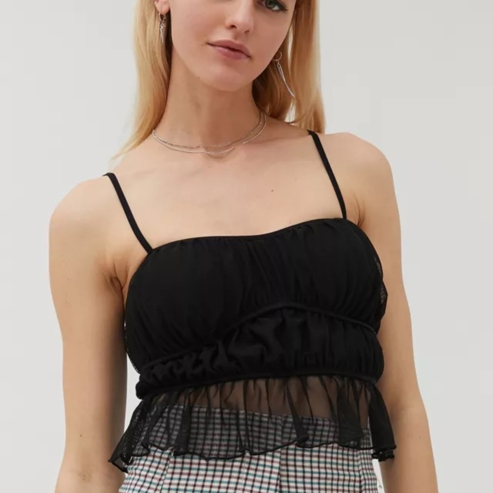 Urban Outfitters Zoe Mesh Peplum Cami Black Ruffle Large Out From Under